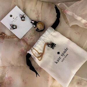 🎊HOST PICK🎊New adorable earring, ring and necklace Kate Spade bulldog set.